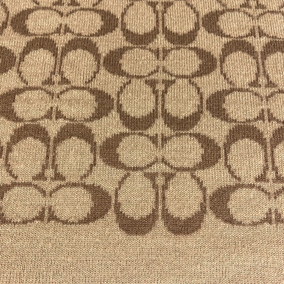 Coach Wool Blend Signature Logo Blanket Throw Wrap Large 39x57” Tan Brown Shawl - Picture 7 of 9